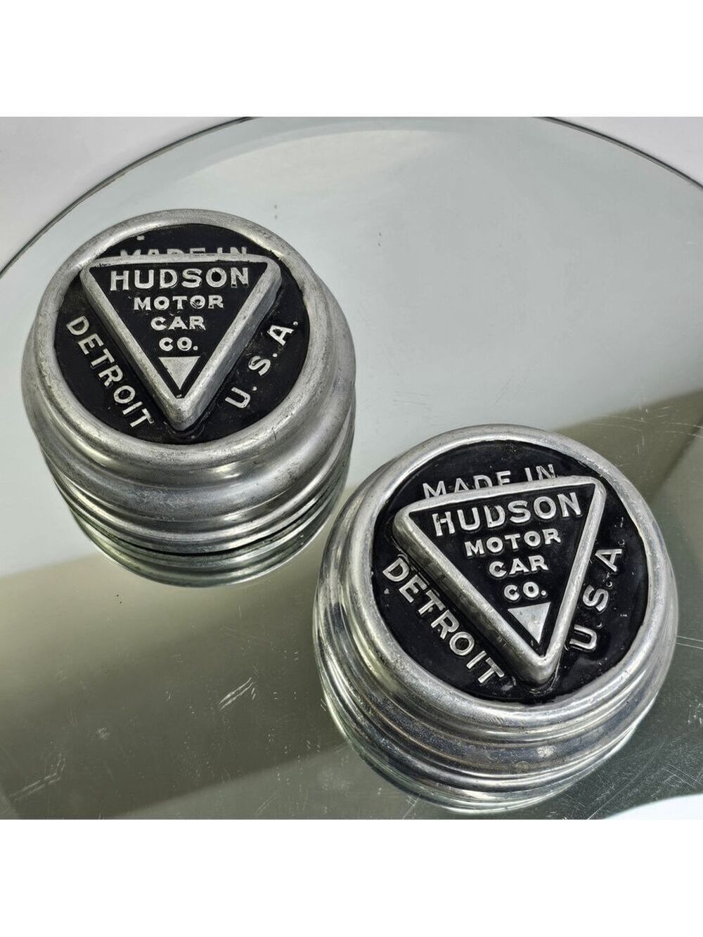 Vintage Hudson Motor Car Co Detroit USA Hubcap Grease Caps Set of 2 ~100mm Rare